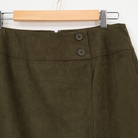 NWT Olive Green Vegan Suede‎ Pencil Skirt  Fall Business Casual Goblin Size 12P - Picture 2 of 9
